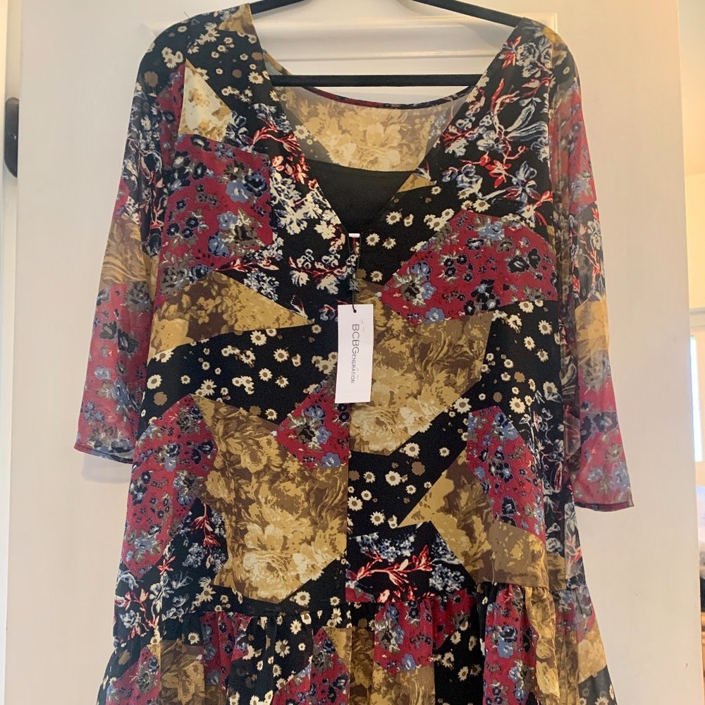 BCBGeneration Floral Long Sleeve Mini Dress NWT